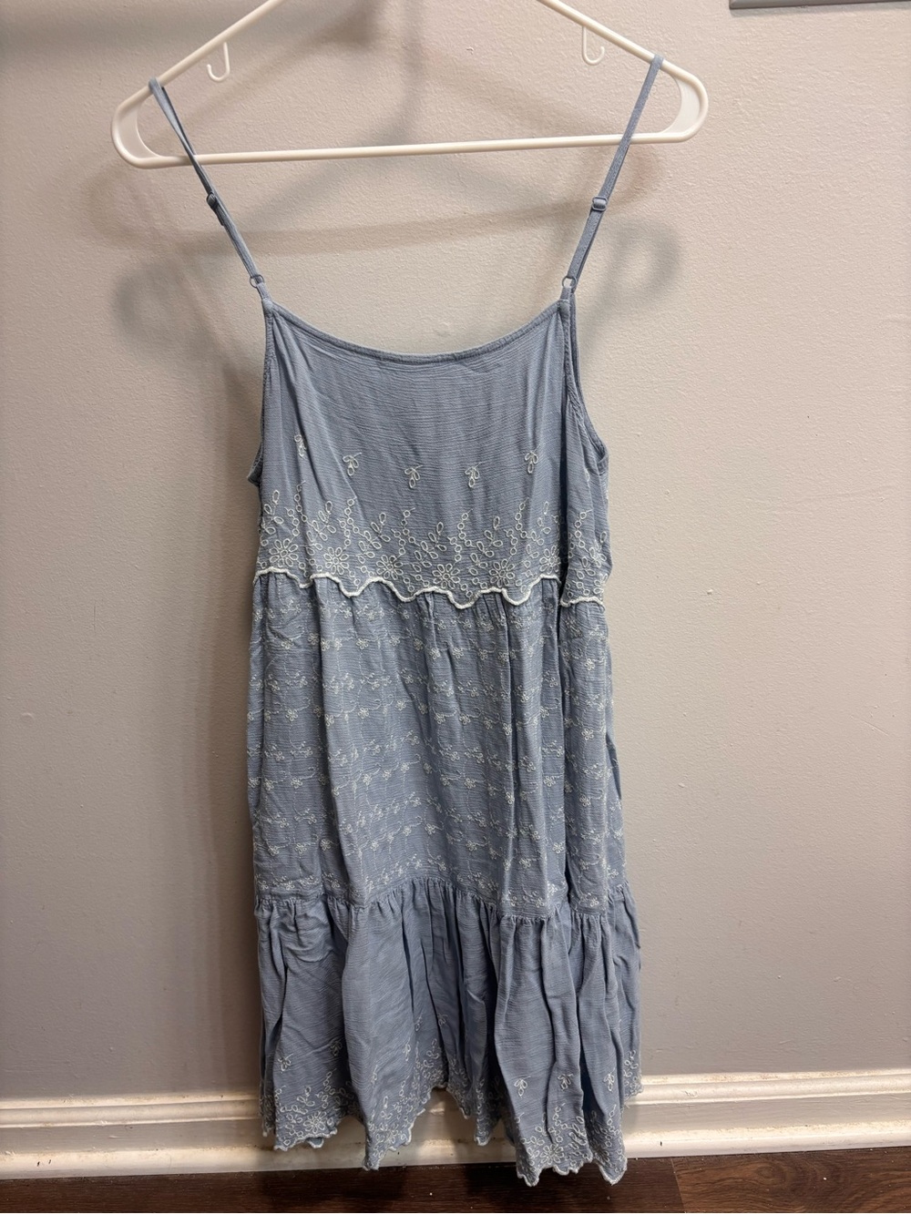 American Eagle Light Blue Embroidered Spaghetti Strap Dress